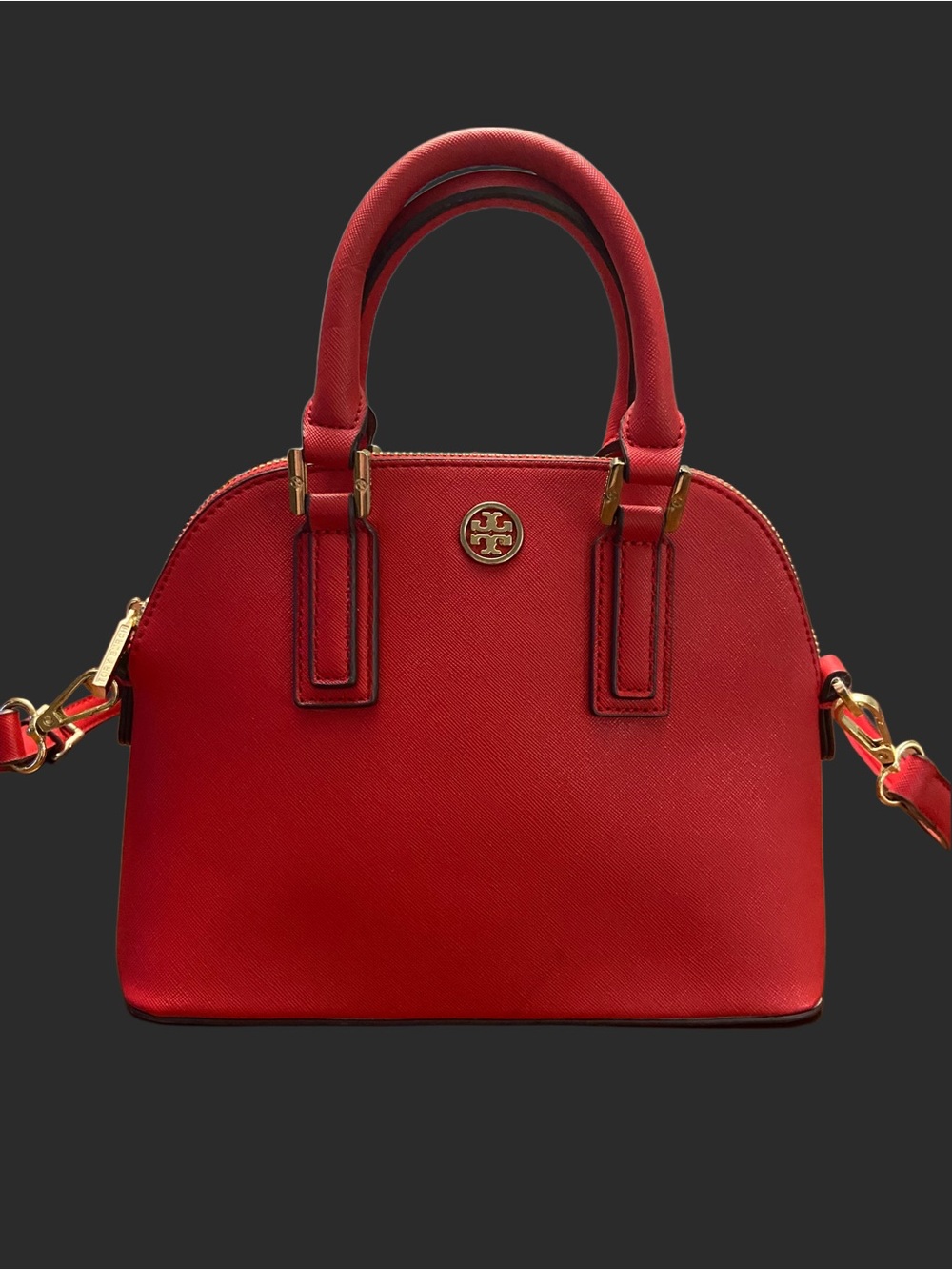 Tory Burch Mini Red Dome Satchel with Gold Logo - Picture 3 of 12